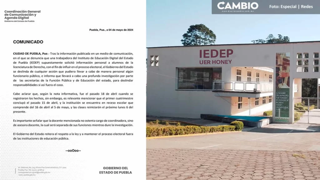 SEP de Puebla separa a docente del IEDEP; investiga presunta coacción en Xicotepec