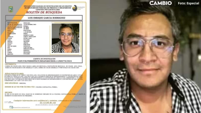 ¡Ayúdanos a encontrarlo! Luis Enrique García, vecino de Castillotla, lleva tres días desaparecido