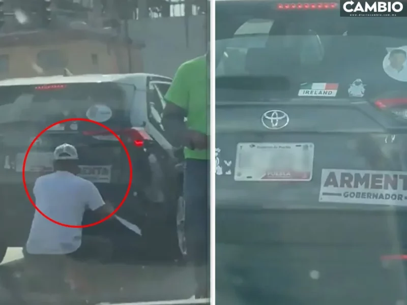 VIDEO: Exhiben a brigadistas de Armenta colocando pegotes sin permiso a automovilistas