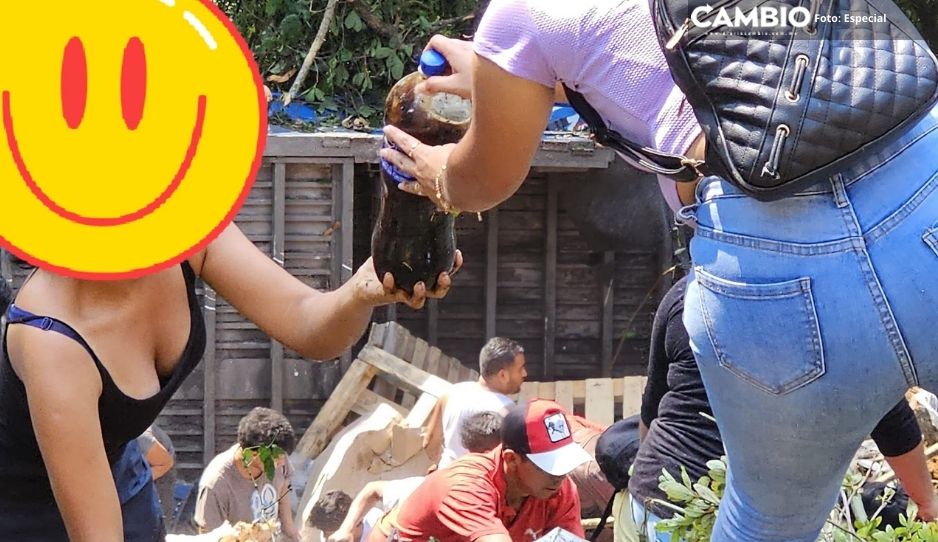 ¡Pepsi gratis! Camión refresquero sufre rapiña tras volcadura en Huauchinango