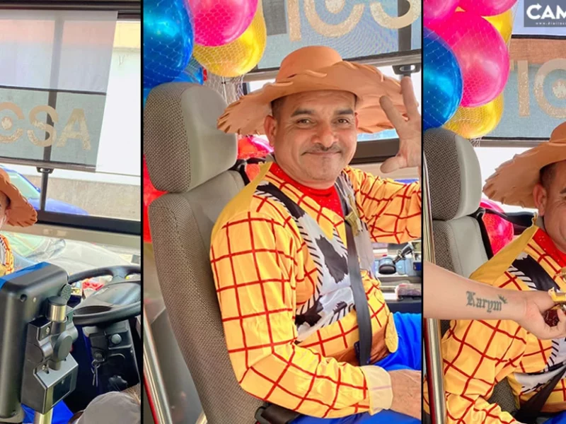 Conductor de transporte público se disfraza de Woody para celebrar el Día del Niño