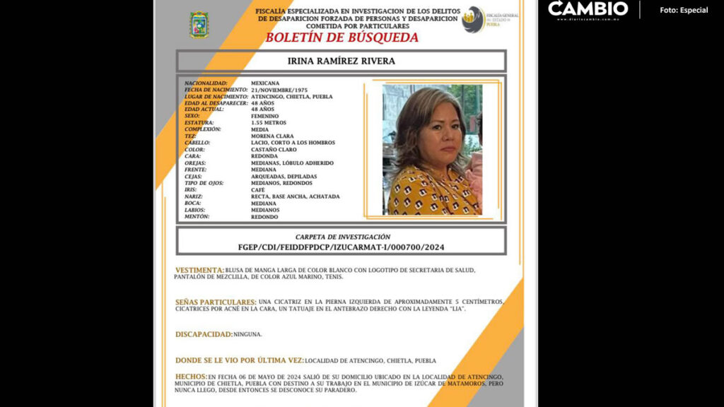 ¡Ayúdala a regresar a casa! Enfermera Irina Ramírez desaparece en Atencingo