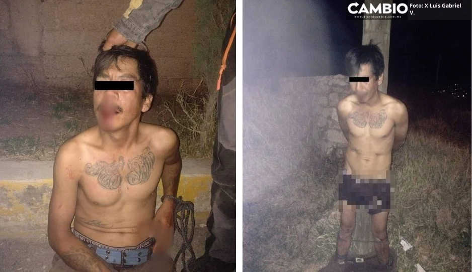 En calzones y atado a un poste, así quedó ladrón que se salvó ladrón de ser linchado en Xonacatepec (VIDEO)