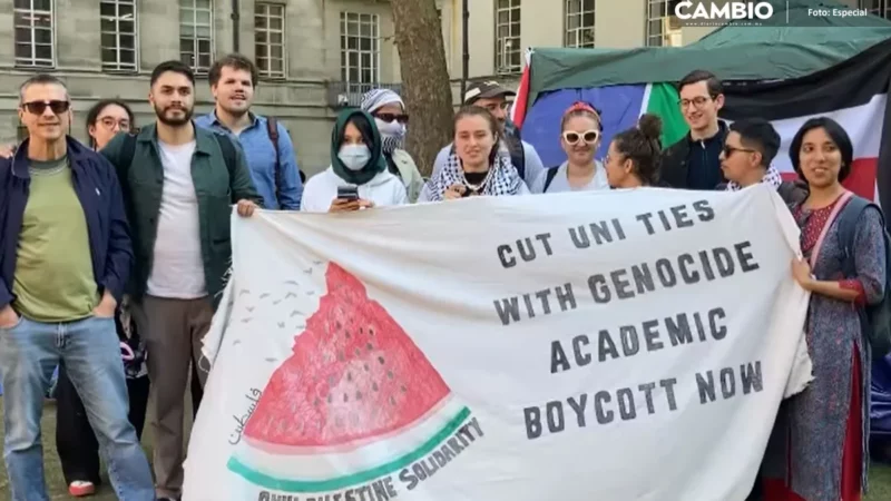 Plantón por la Liberación de Palestina en Londres, se solidariza con pueblos cholultecas por relleno sanitario (VIDEO)