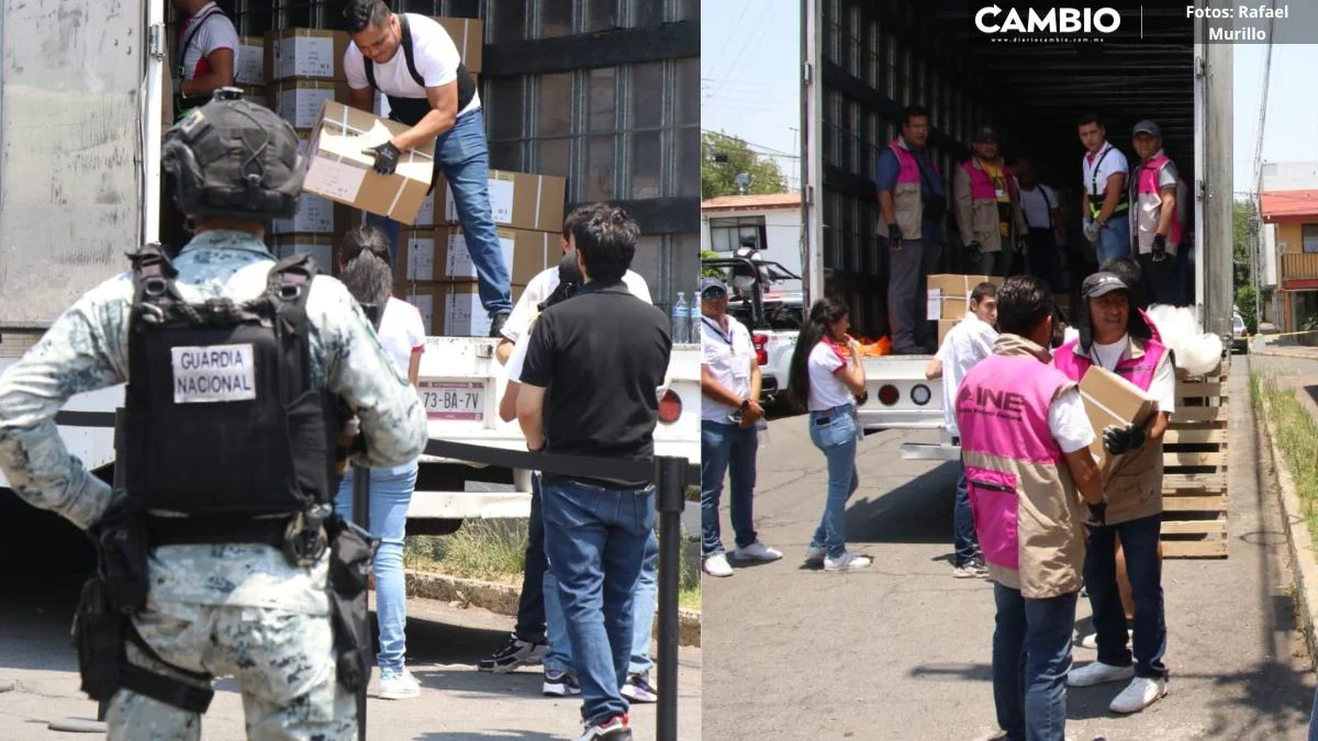 Custodiados por la Marina, llegan a Puebla 10 camiones con papelería electoral para el 2 de junio