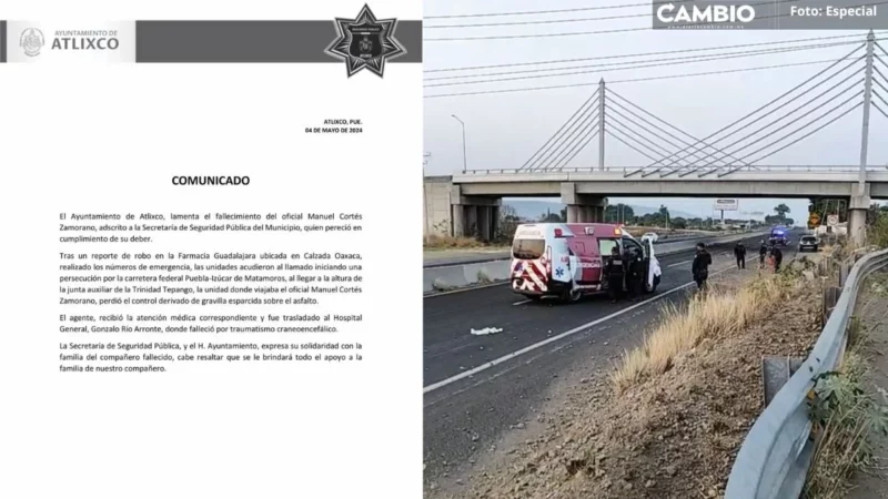 Policía de Atlixco vuelca su patrulla en persecución a ladrones y muere en la Puebla-Izúcar