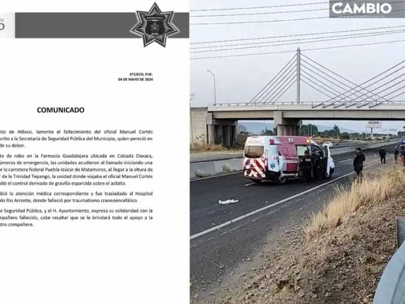 Policía de Atlixco vuelca su patrulla en persecución a ladrones y muere en la Puebla-Izúcar