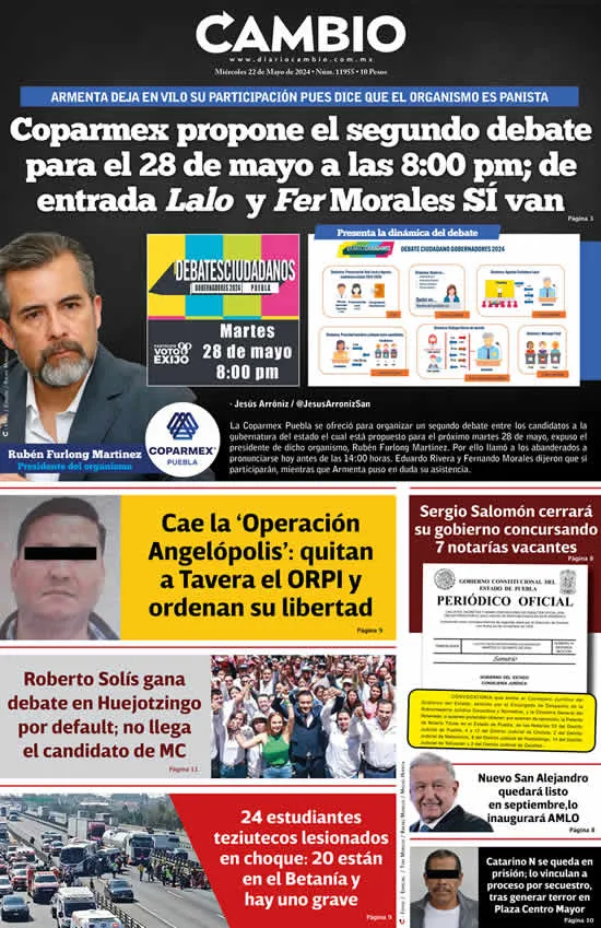 Epaper: Coparmex propone el segundo debate para el 28 de mayo a las 8:00 pm; de entrada Lalo y Fer Morales SÍ van