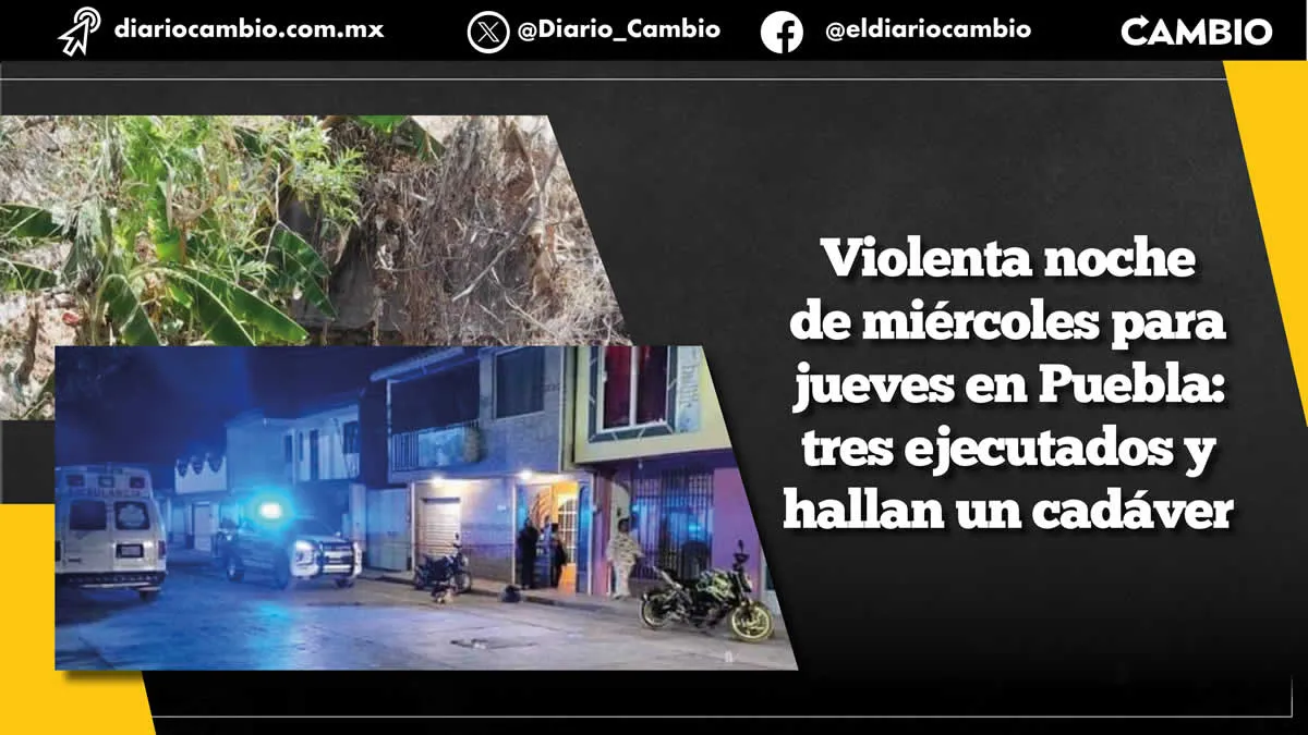 Violencia en el interior de Puebla: ejecutan a tres y hallan cadáver putrefacto