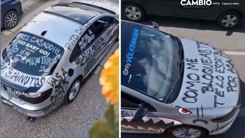 "Pit* chico, dura tres minutos": Así le tunearon el auto a poblano por andar de infiel (VIDEO)