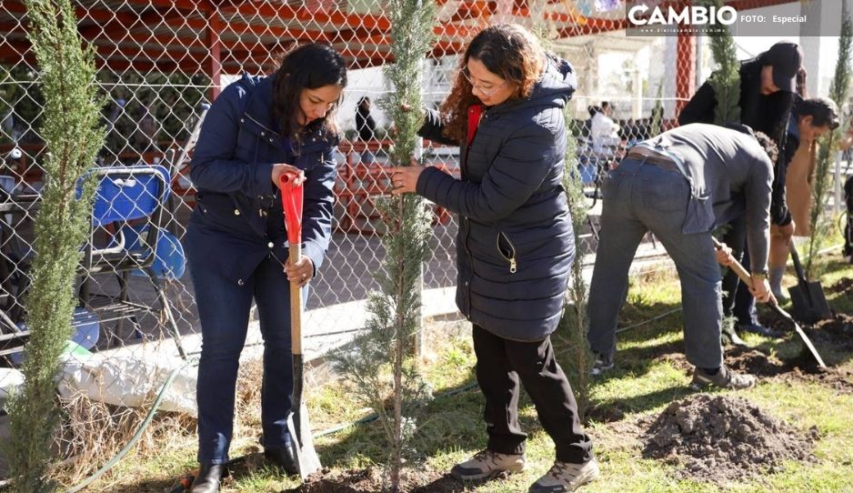 Inaugura Lupita Cuautle segunda jornada de “Adopta un Árbol” en primaria de Tlaxcalancingo