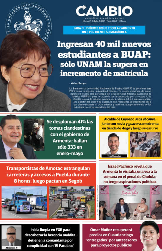 Portada – Ingresan 40 mil nuevos estudiantes a BUAP: sólo UNAM la supera en incremento de matrícula