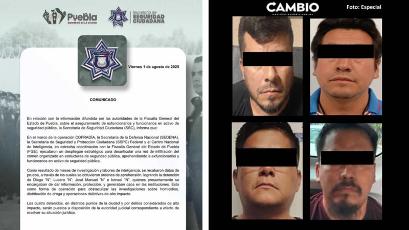 Tras detención de polinarcos, Ayuntamiento de Puebla reitera limpieza en la SSC