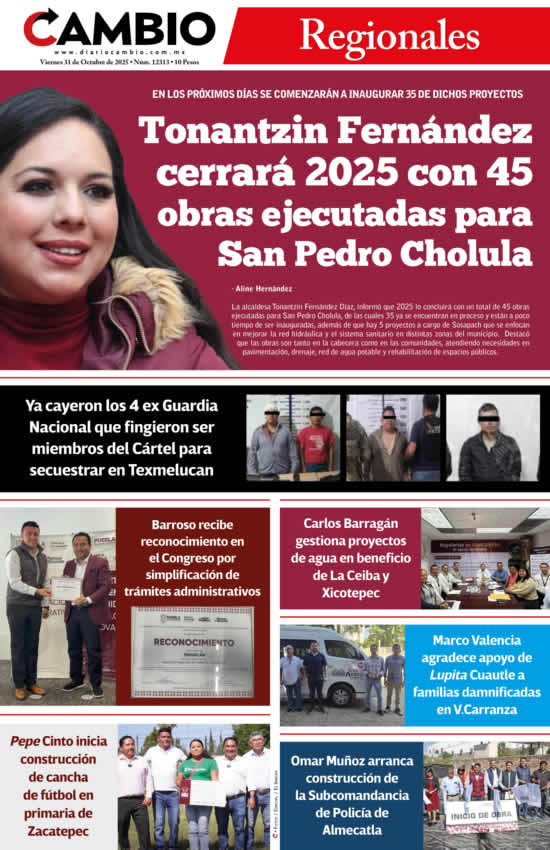 Regionales - Tonantzin Fernández cerrará 2025 con 45 obras ejecutadas para San Pedro Cholula